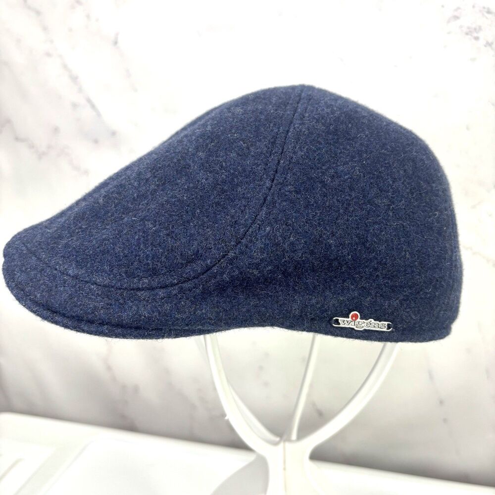 Vintage Wigens Newsboy Cap Hat Driving Mens 58 Blue Wool Flat Sweden Satin Lined